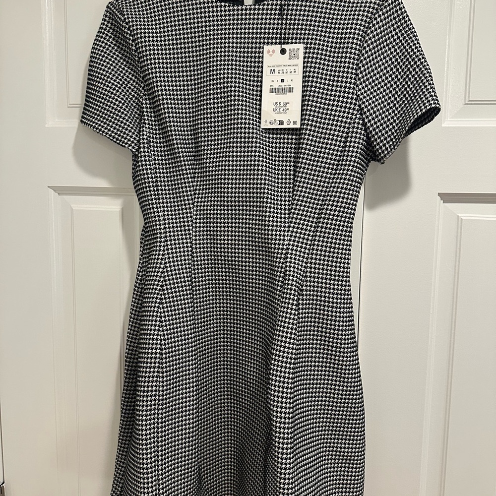 Zara Black and White Houndstooth Mini Dress